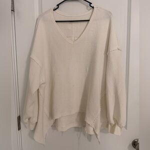 Unbranded-Cream V-Neck Knit Sweater-Size X Large